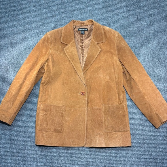 Savannah Jackets & Blazers - Savannah Tan Brown Genuine Suede Leather Blazer Jacket Single Button Womens 12